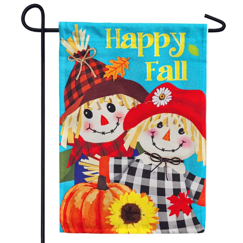 Happy Scarecrow Couple Garden Flag